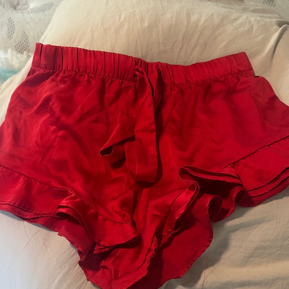 Victoria Secret Red Satin Ruffle PJ Shorts